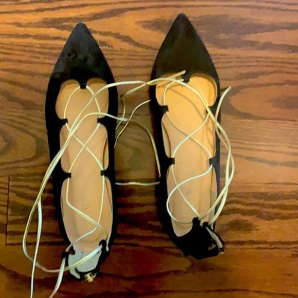 J Crew Flats with Tie Up - Black - Size 9 - Picture 1 of 2